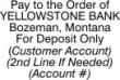 Bank Deposit Endorsement Stamp for Yellowstone Bank, Bozeman Montana, Self-Inking